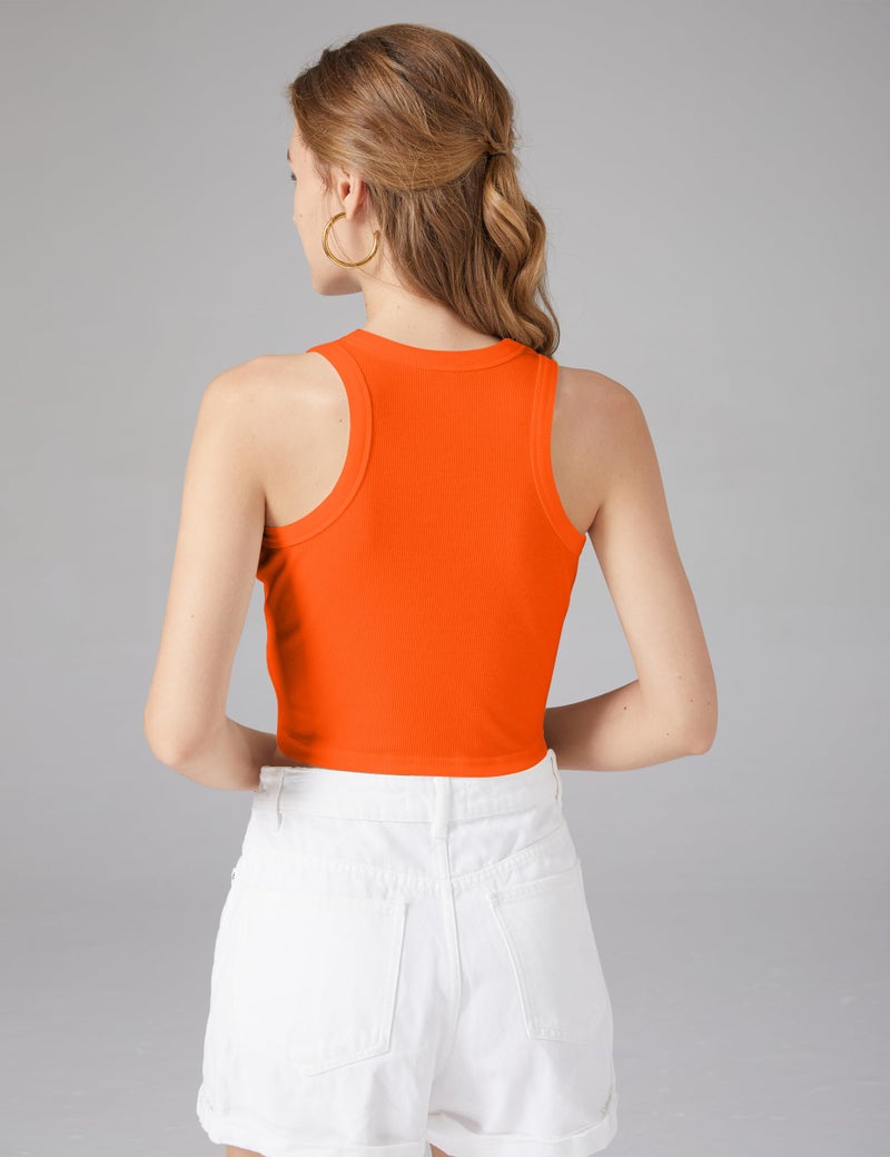 MISSACTIVER Women Basic Sleeveless Vest Crop Tank Top Casual Crew Neck Binding Crop Top (Large, Orange) - Image 3